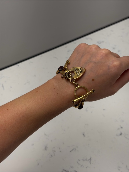 Juicy Couture Jewelry - Vintage Juicy Couture Leather Weave Heart Lock & Key Toggle Bracelet Y2K